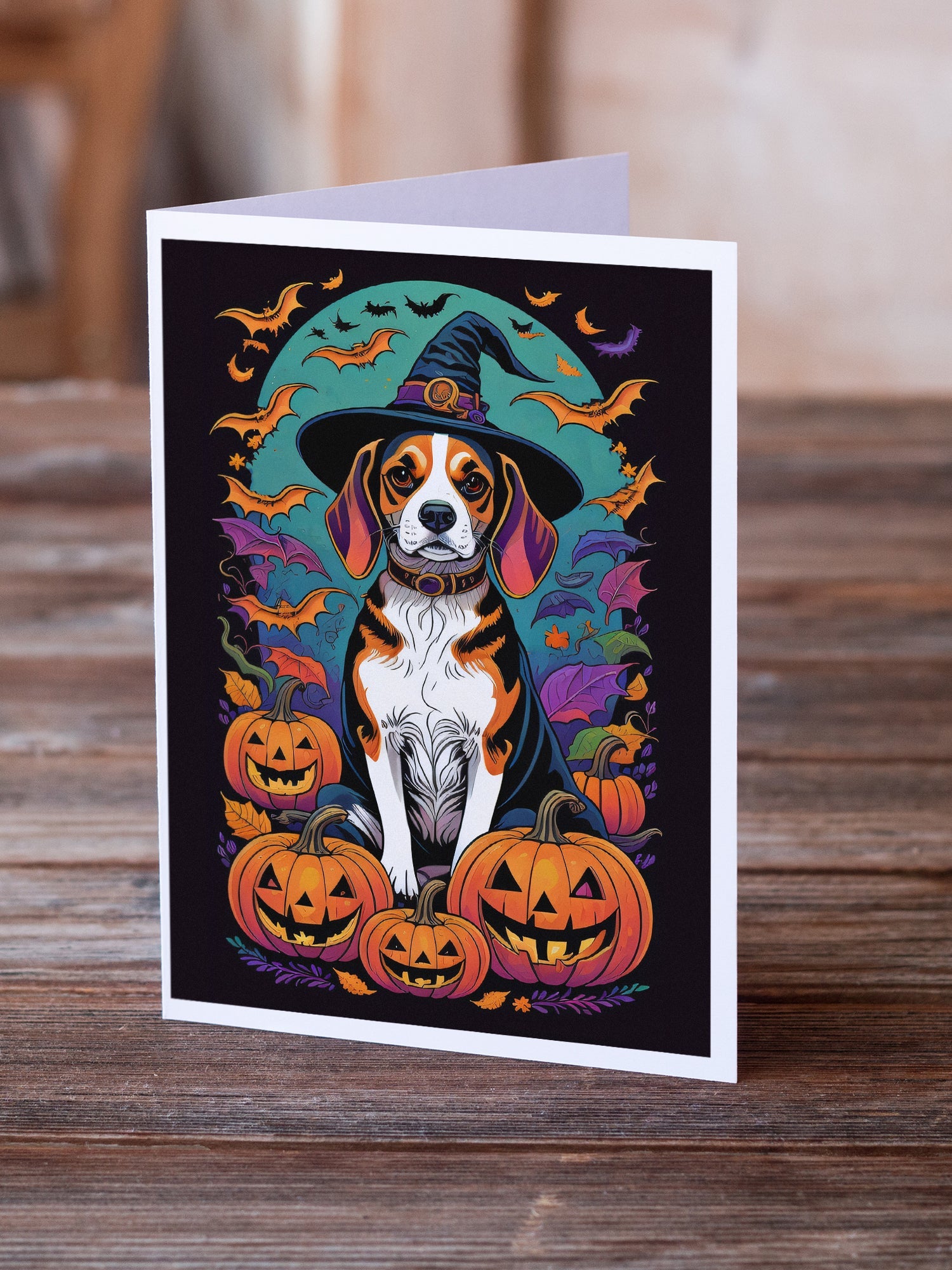 Beagle Witchy Halloween Greeting Cards Pack of 8 Blank Cards with Envelopes Whimsical A7 Size 5x7