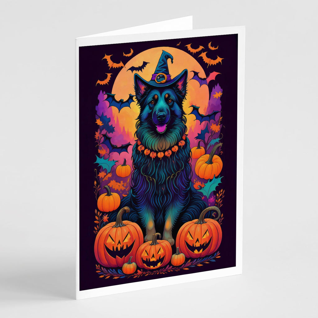 Belgian Sheepdog Witchy Halloween Greeting Cards Pack of 8 Blank Cards with Envelopes Whimsical A7 Size 5x7