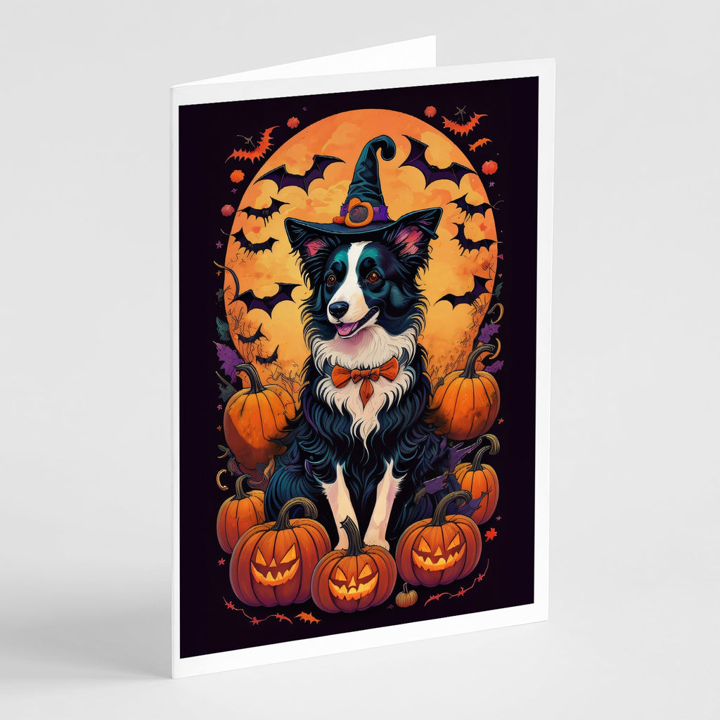 Border Collie Witchy Halloween Greeting Cards Pack of 8 Blank Cards with Envelopes Whimsical A7 Size 5x7