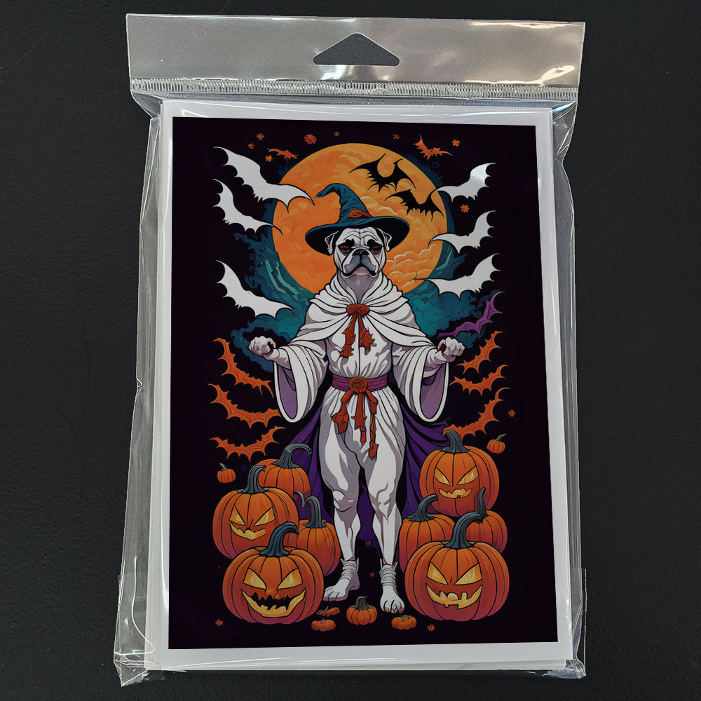 White Boxer Witchy Halloween Greeting Cards Pack of 8 Blank Cards with Envelopes Whimsical A7 Size 5x7