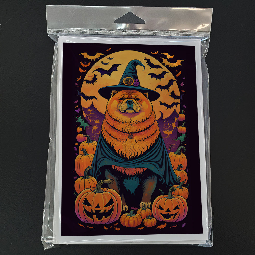 Chow Chow Witchy Halloween Greeting Cards Pack of 8 Blank Cards with Envelopes Whimsical A7 Size 5x7