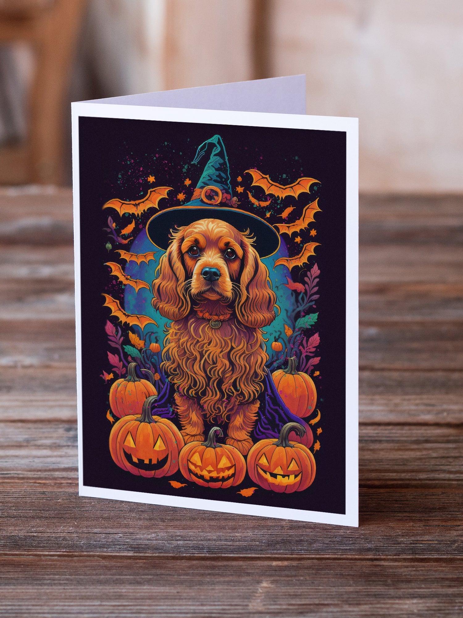 Cocker Spaniel Witchy Halloween Greeting Cards Pack of 8 Blank Cards with Envelopes Whimsical A7 Size 5x7