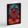 Longhair Dachshund Witchy Halloween Greeting Cards Pack of 8 Blank Cards with Envelopes Whimsical A7 Size 5x7