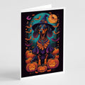 Black and Tan Dachshund Witchy Halloween Greeting Cards Pack of 8 Blank Cards with Envelopes Whimsical A7 Size 5x7