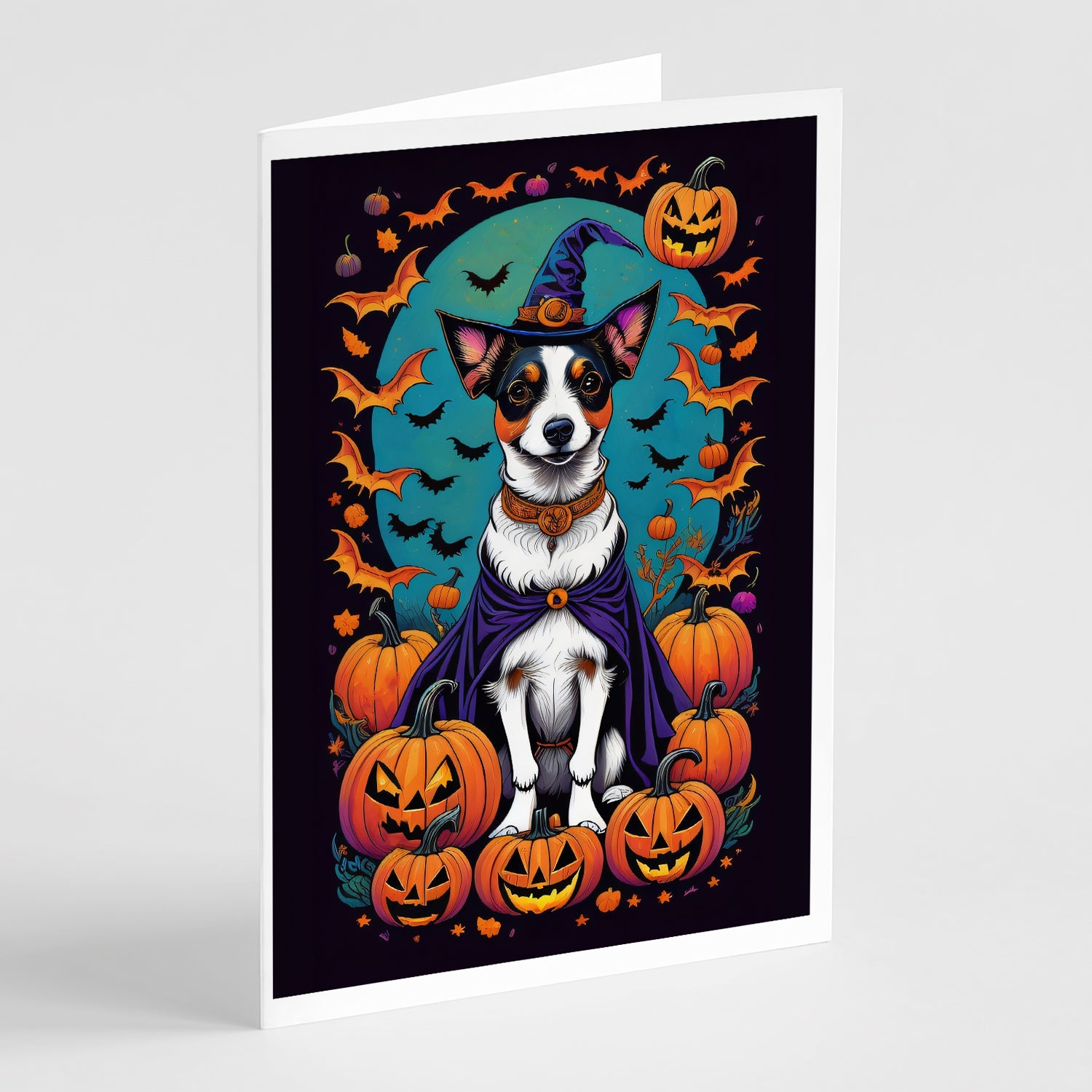 Jack Russell Terrier Witchy Halloween Greeting Cards Pack of 8 Blank Cards with Envelopes Whimsical A7 Size 5x7