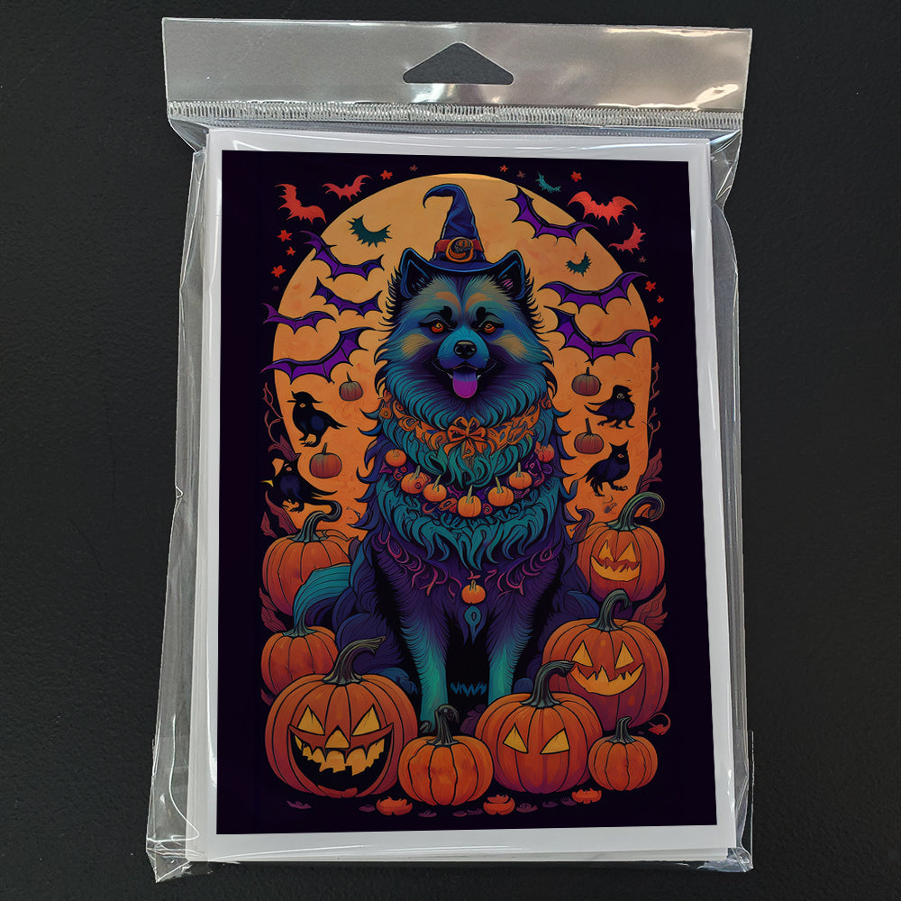 Keeshond Witchy Halloween Greeting Cards Pack of 8 Blank Cards with Envelopes Whimsical A7 Size 5x7