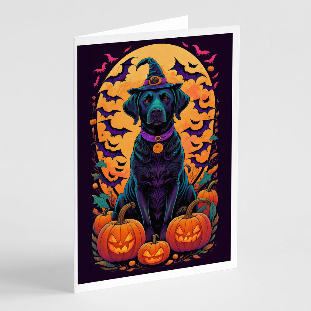 Black Labrador Retriever Witchy Halloween Greeting Cards Pack of 8 Blank Cards with Envelopes Whimsical A7 Size 5x7