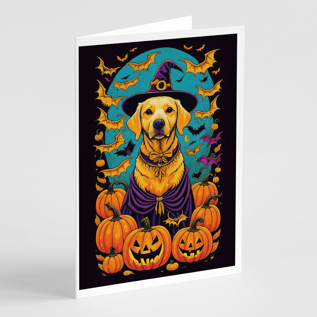 Yellow Labrador Retriever Witchy Halloween Greeting Cards Pack of 8 Blank Cards with Envelopes Whimsical A7 Size 5x7