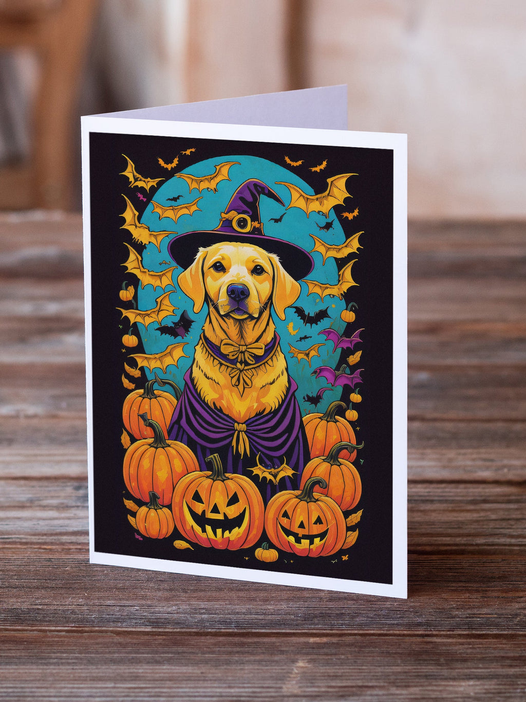 Yellow Labrador Retriever Witchy Halloween Greeting Cards Pack of 8 Blank Cards with Envelopes Whimsical A7 Size 5x7
