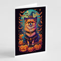 Pomeranian Witchy Halloween Greeting Cards Pack of 8 Blank Cards with Envelopes Whimsical A7 Size 5x7