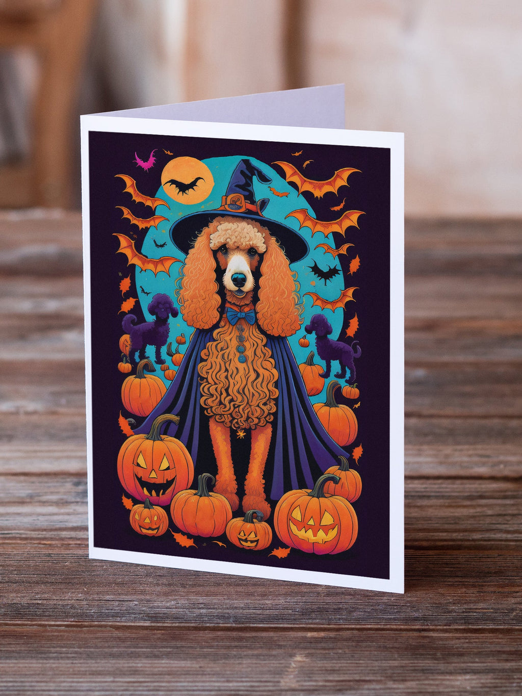 Apricot Standard Poodle Witchy Halloween Greeting Cards Pack of 8 Blank Cards with Envelopes Whimsical A7 Size 5x7