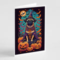 Pug Witchy Halloween Greeting Cards Pack of 8 Blank Cards with Envelopes Whimsical A7 Size 5x7