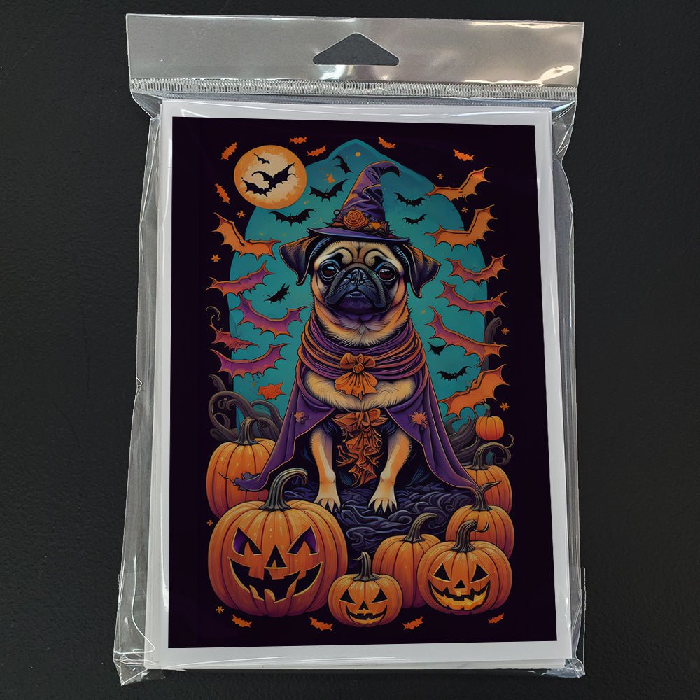 Pug Witchy Halloween Greeting Cards Pack of 8 Blank Cards with Envelopes Whimsical A7 Size 5x7