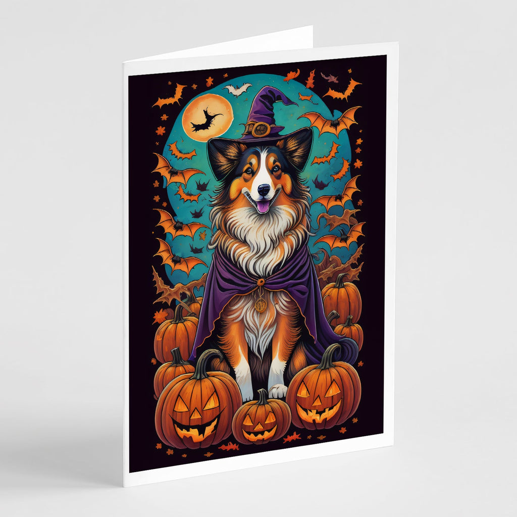 Sheltie Witchy Halloween Greeting Cards Pack of 8 Blank Cards with Envelopes Whimsical A7 Size 5x7
