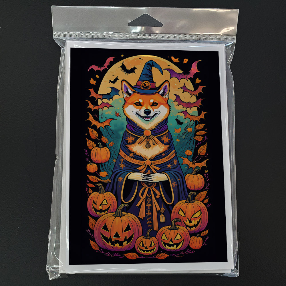 Shiba Inu Witchy Halloween Greeting Cards Pack of 8 Blank Cards with Envelopes Whimsical A7 Size 5x7