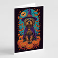 Silky Terrier Witchy Halloween Greeting Cards Pack of 8 Blank Cards with Envelopes Whimsical A7 Size 5x7
