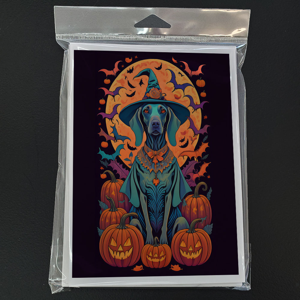 Weimaraner Witchy Halloween Greeting Cards Pack of 8 Blank Cards with Envelopes Whimsical A7 Size 5x7