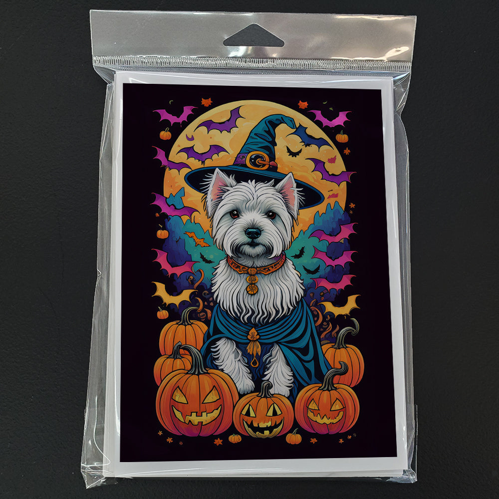 Westie Witchy Halloween Greeting Cards Pack of 8 Blank Cards with Envelopes Whimsical A7 Size 5x7