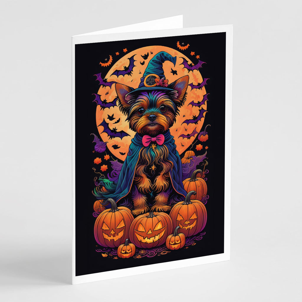 Yorkie Witchy Halloween Greeting Cards Pack of 8 Blank Cards with Envelopes Whimsical A7 Size 5x7