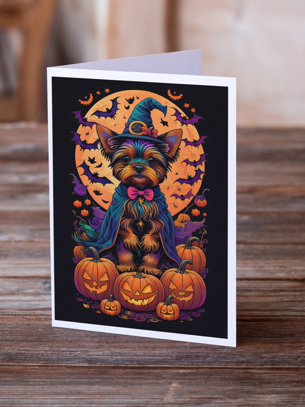 Yorkie Witchy Halloween Greeting Cards Pack of 8 Blank Cards with Envelopes Whimsical A7 Size 5x7