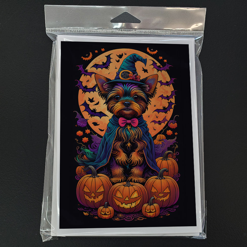 Yorkie Witchy Halloween Greeting Cards Pack of 8 Blank Cards with Envelopes Whimsical A7 Size 5x7
