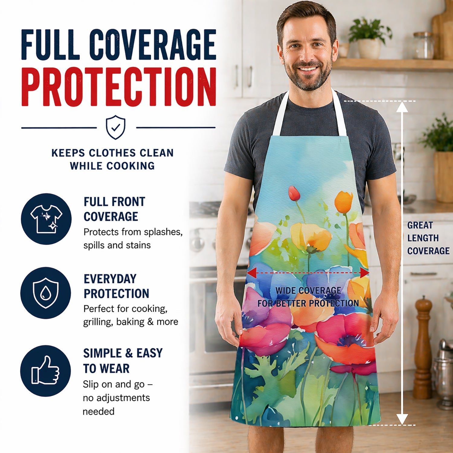 Anemones in Watercolor Apron Cooking Kitchen Server Baking Crafts Gardening for Adult Women Men, Unisex, Large, Multicolor