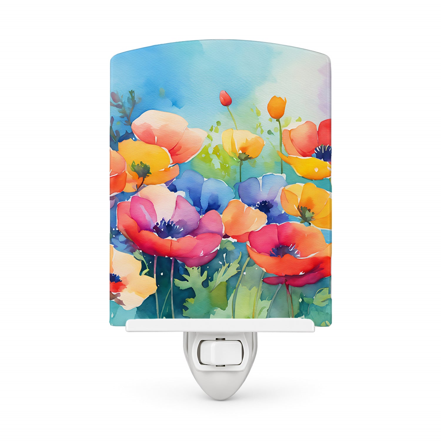 Anemones in Watercolor Ceramic Night Light Compact, UL-Certified, Ideal for Bedroom, Bathroom, Nursery, Hallway, Kitchen, 6x4x3, Multicolor