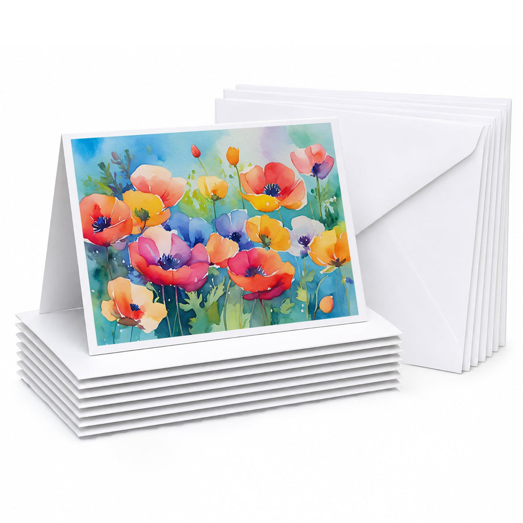 Anemones in Watercolor Greeting Cards Pack of 8 Blank Cards with Envelopes Whimsical A7 Size 5x7
