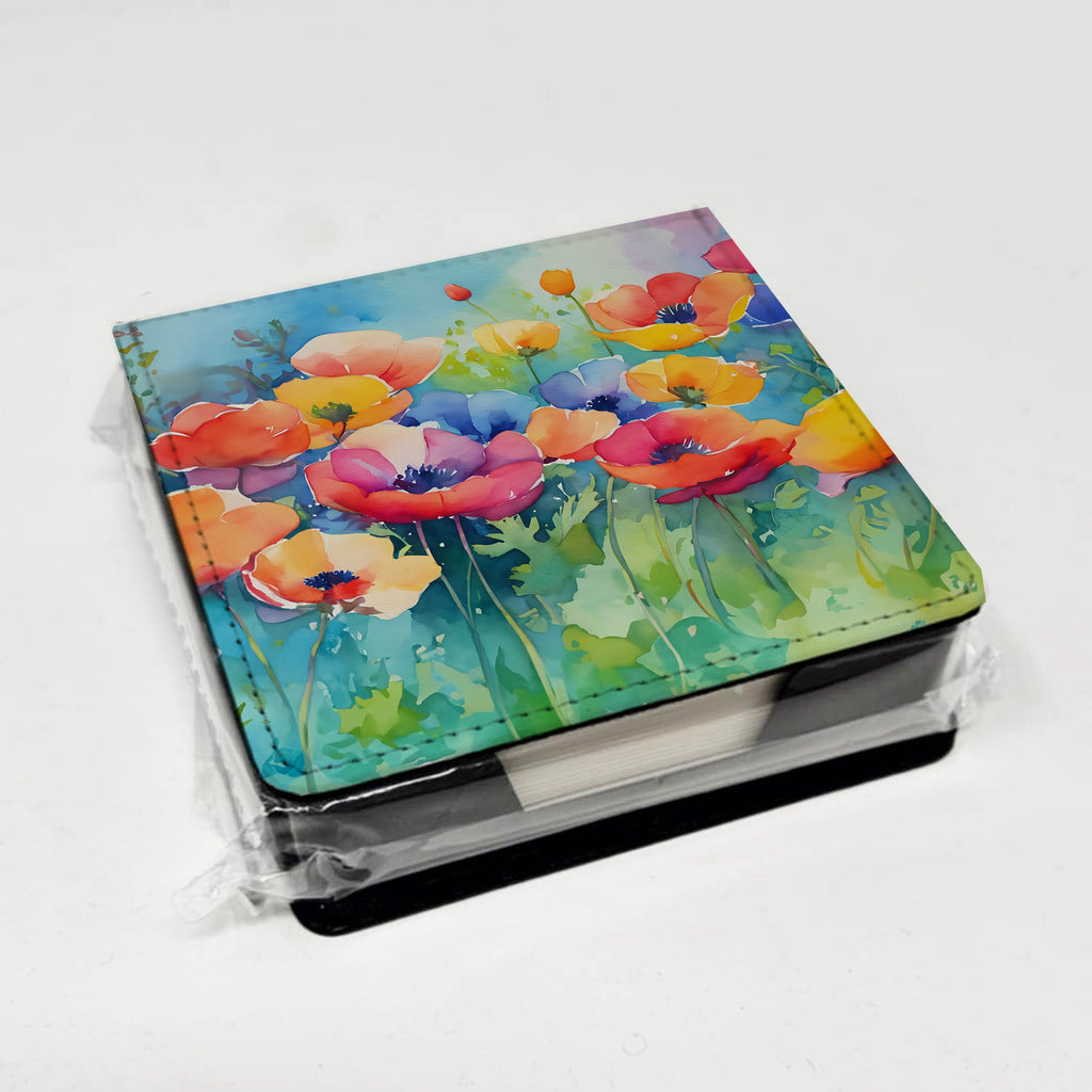 Anemones in Watercolor PU Leather Note Paper Holder with Artist-Designed Cover, Desk Accessory, Office Gift