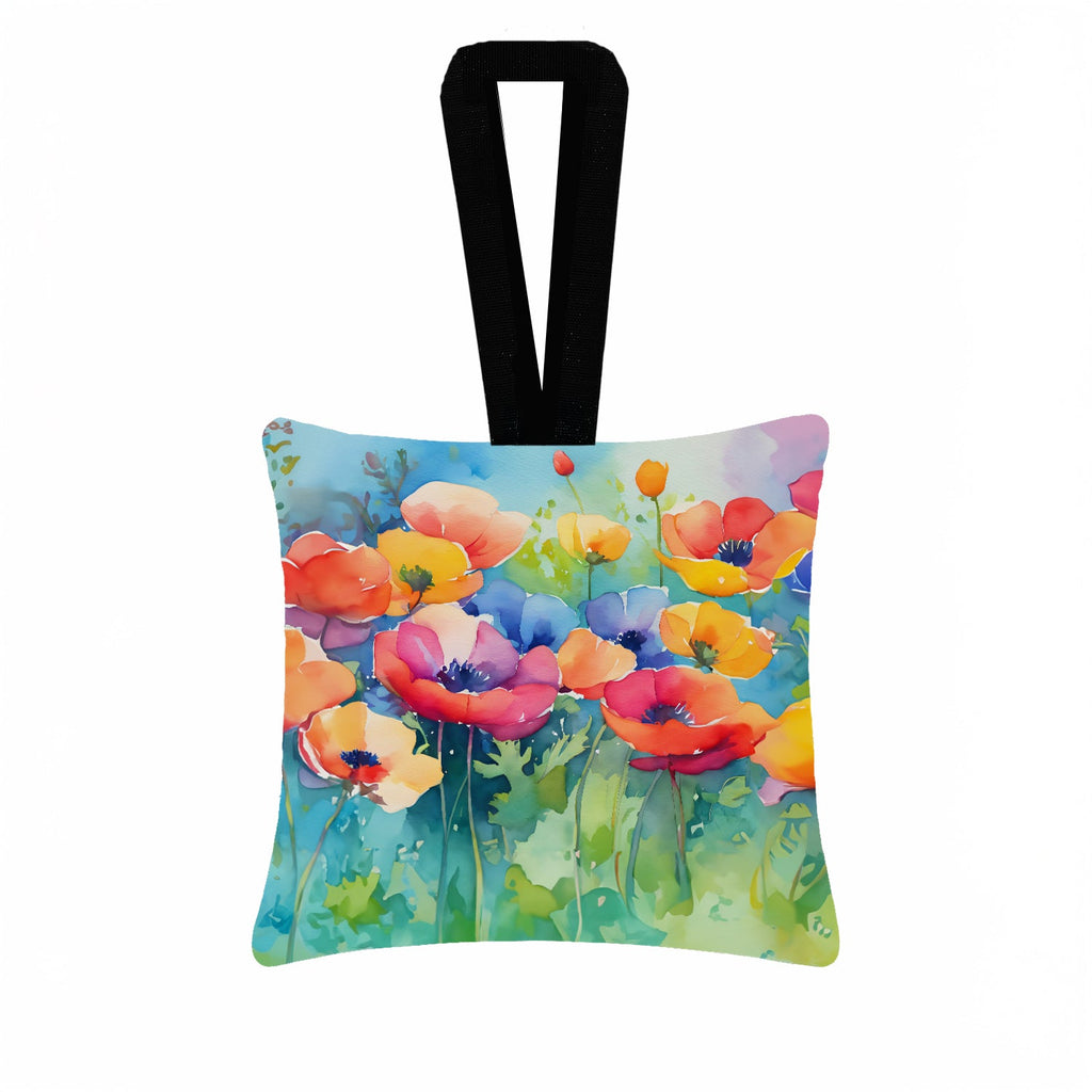 Anemones in Watercolor Hanging Square Fabric Ornament 3.5 × 3.5 Decorative Door-Knob & Tree Hanger, Soft Fabric