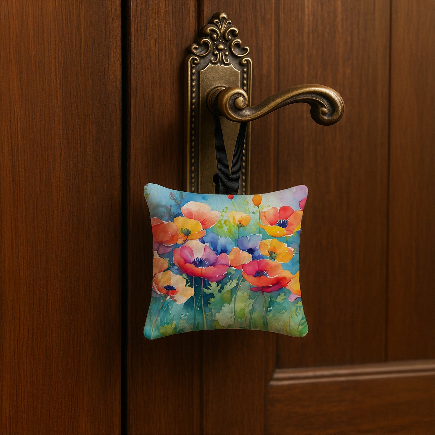 Anemones in Watercolor Hanging Square Fabric Ornament 3.5 × 3.5 Decorative Door-Knob & Tree Hanger, Soft Fabric
