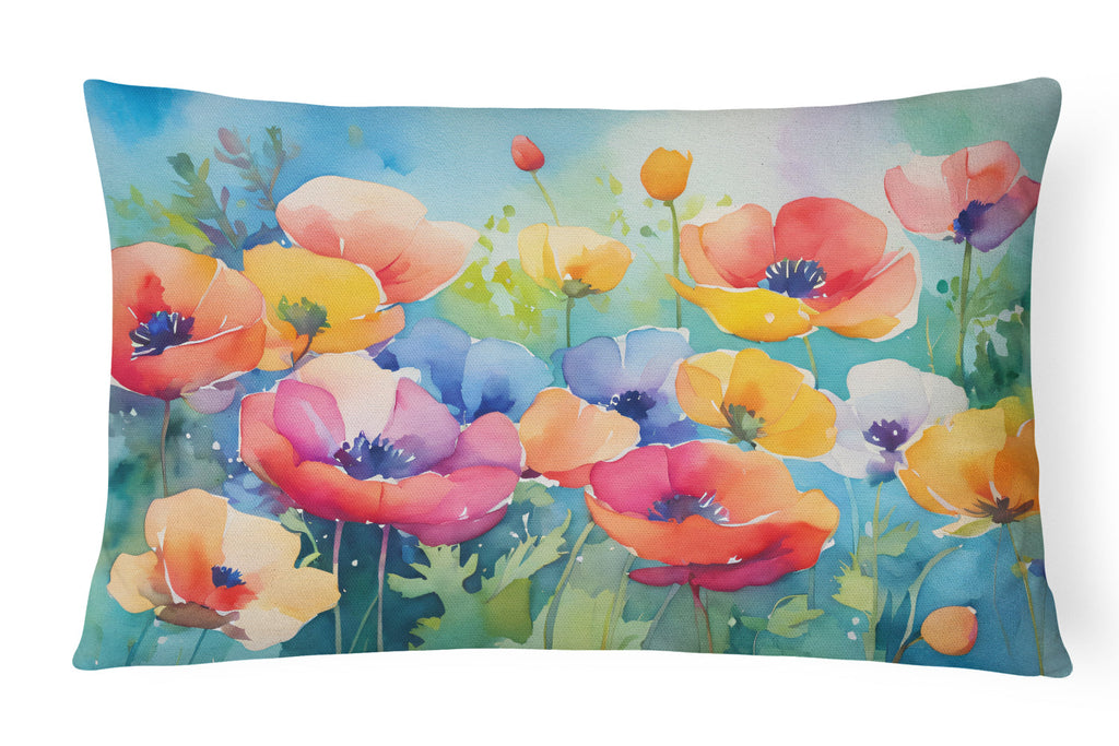 Anemones in Watercolor Decorative Throw Pillow 12x16 Indoor Outdoor Accent Cushion, Fabric Cover with Insert for Sofa, Bed, Porch & Living Room