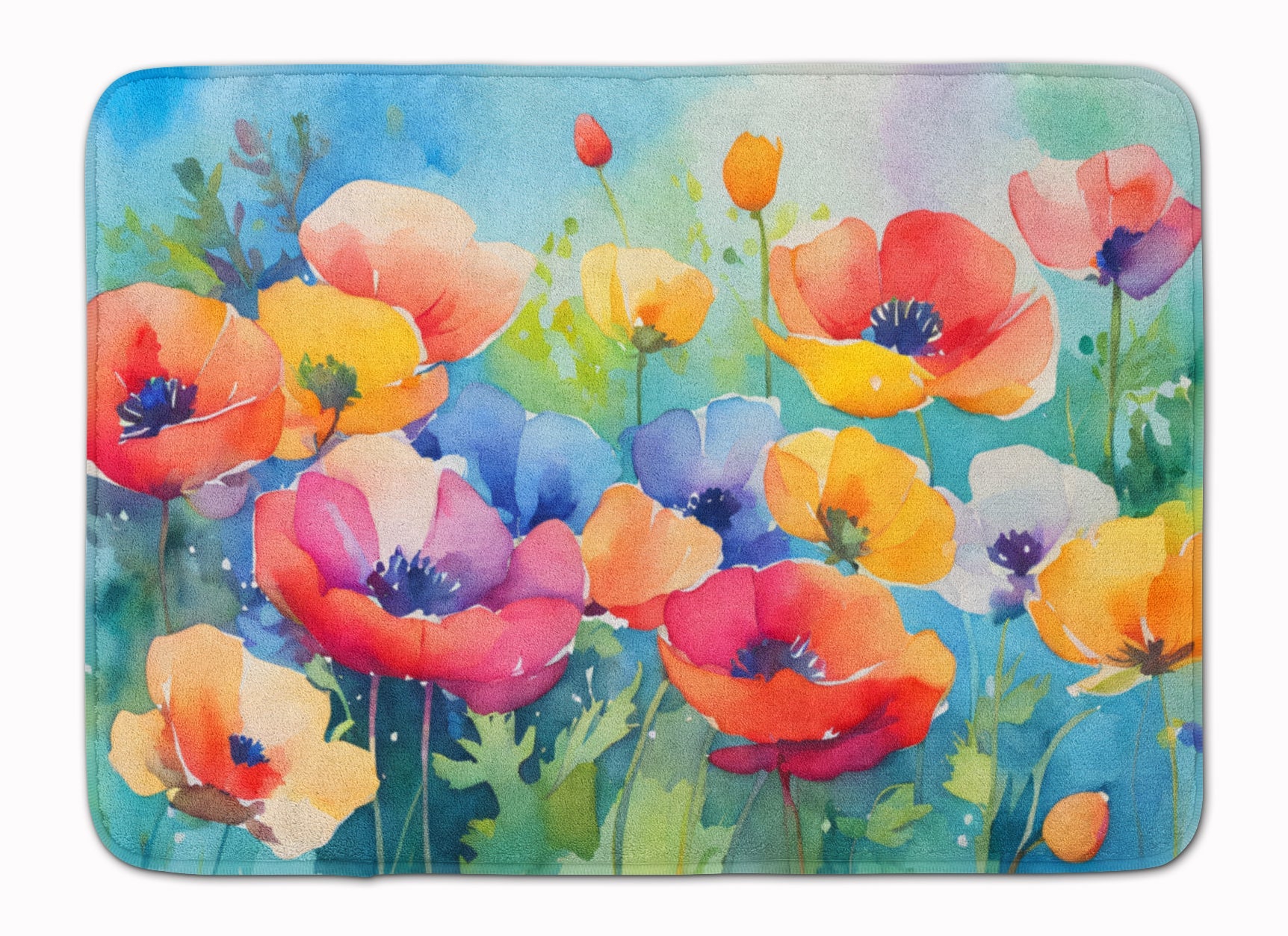 Anemones in Watercolor Memory Foam Kitchen Mat Machine Washable Anti-Fatigue Cushion Comfort Bath or Kitchen Rug