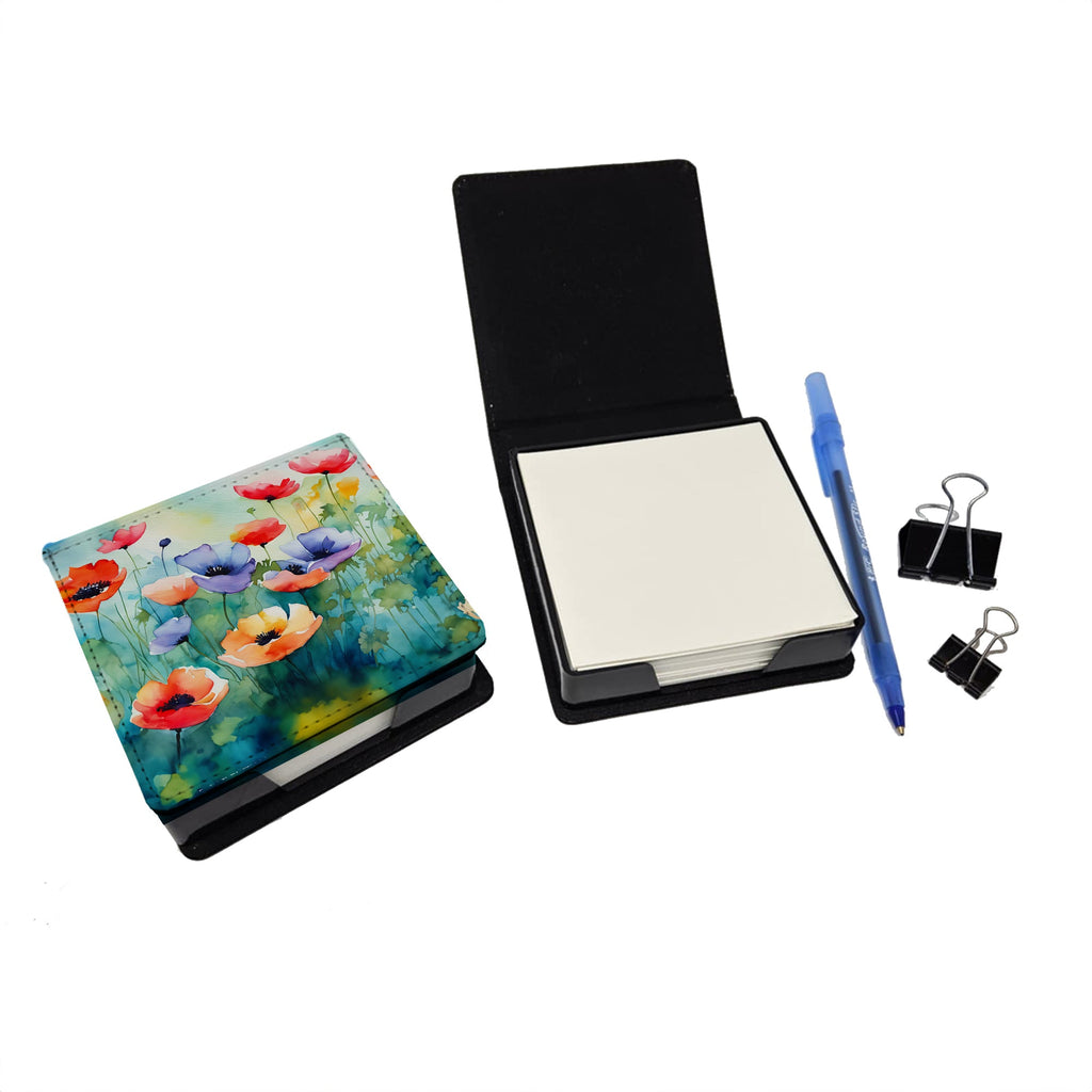 Anemones in Watercolor PU Leather Note Paper Holder with Artist-Designed Cover, Desk Accessory, Office Gift