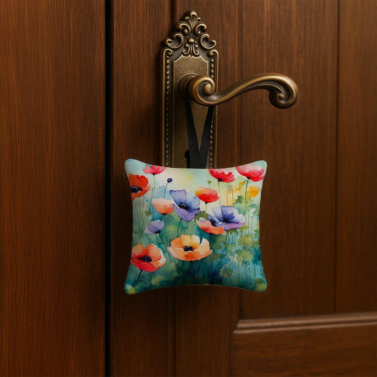 Anemones in Watercolor Hanging Square Fabric Ornament 3.5 × 3.5 Decorative Door-Knob & Tree Hanger, Soft Fabric