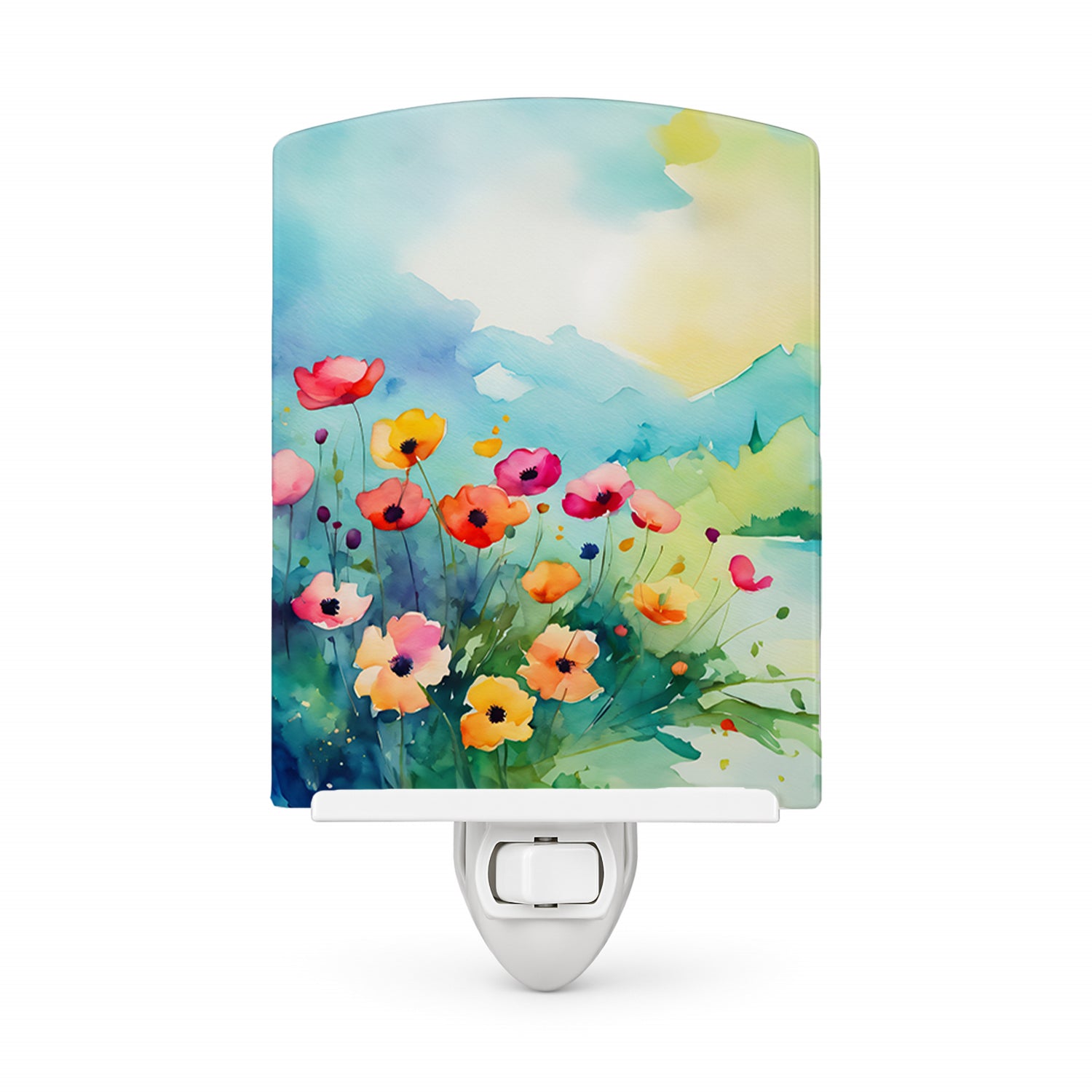 Anemones in Watercolor Ceramic Night Light Compact, UL-Certified, Ideal for Bedroom, Bathroom, Nursery, Hallway, Kitchen, 6x4x3, Multicolor