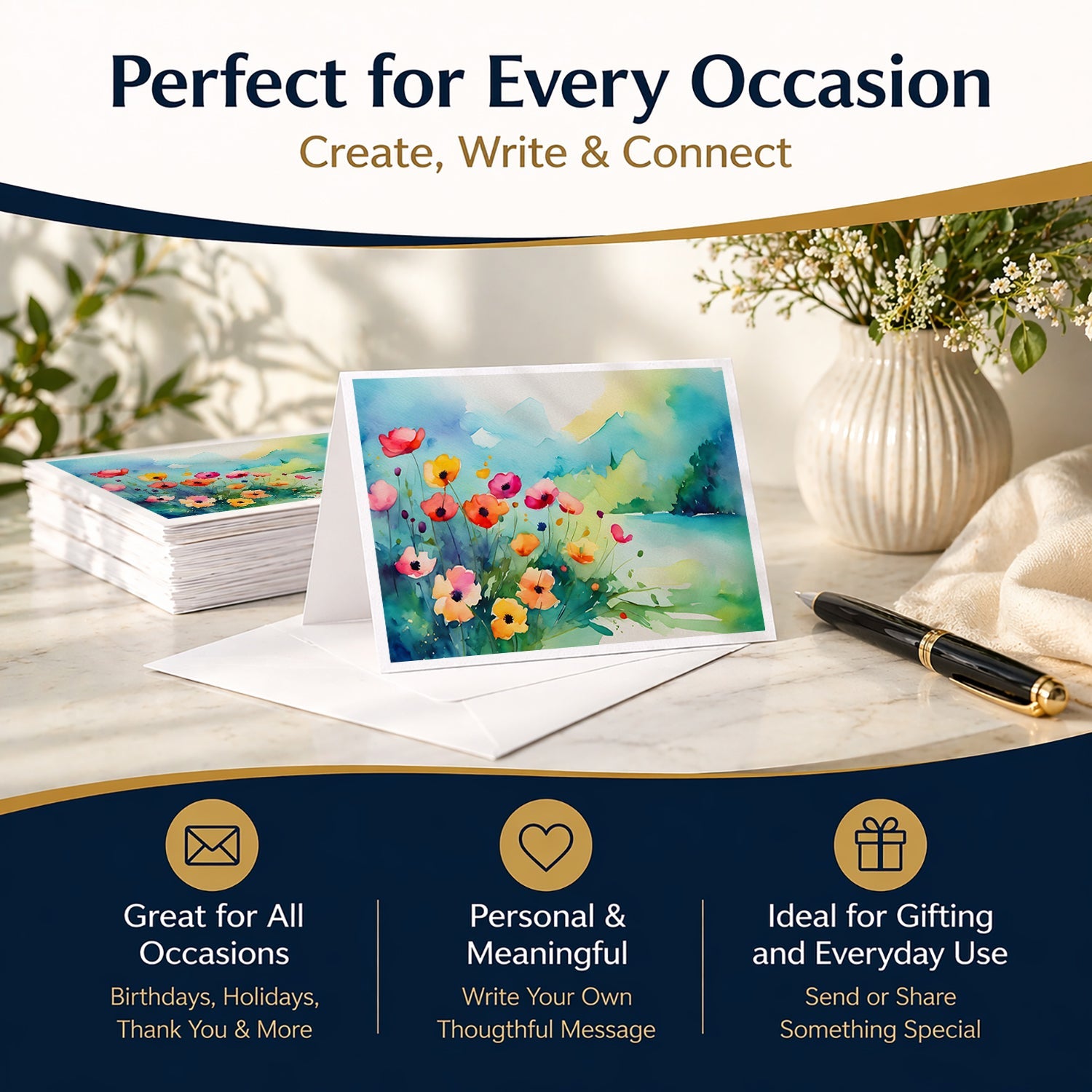 Anemones in Watercolor Greeting Cards Pack of 8 Blank Cards with Envelopes Whimsical A7 Size 5x7
