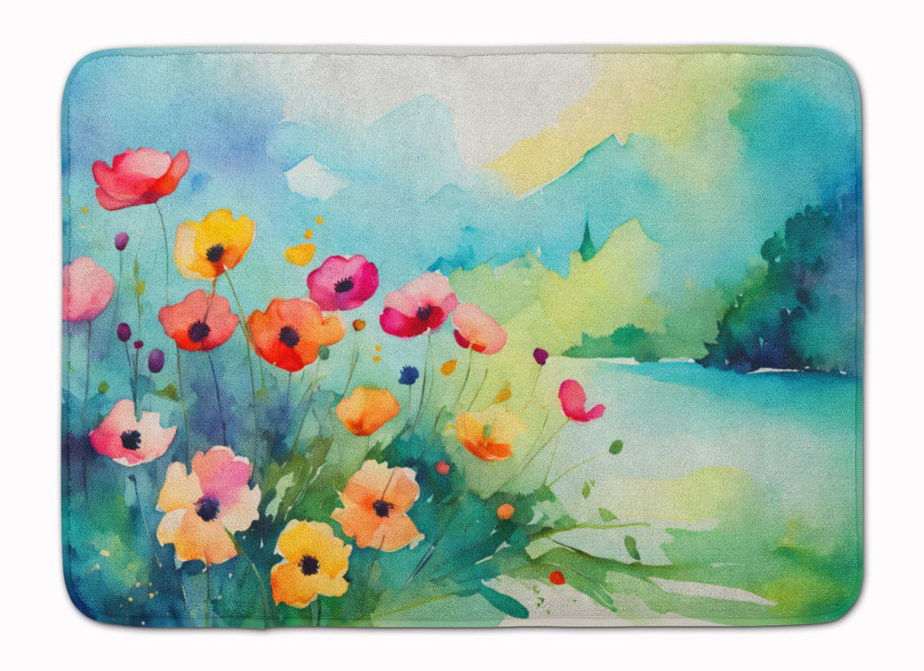 Anemones in Watercolor Memory Foam Kitchen Mat Machine Washable Anti-Fatigue Cushion Comfort Bath or Kitchen Rug