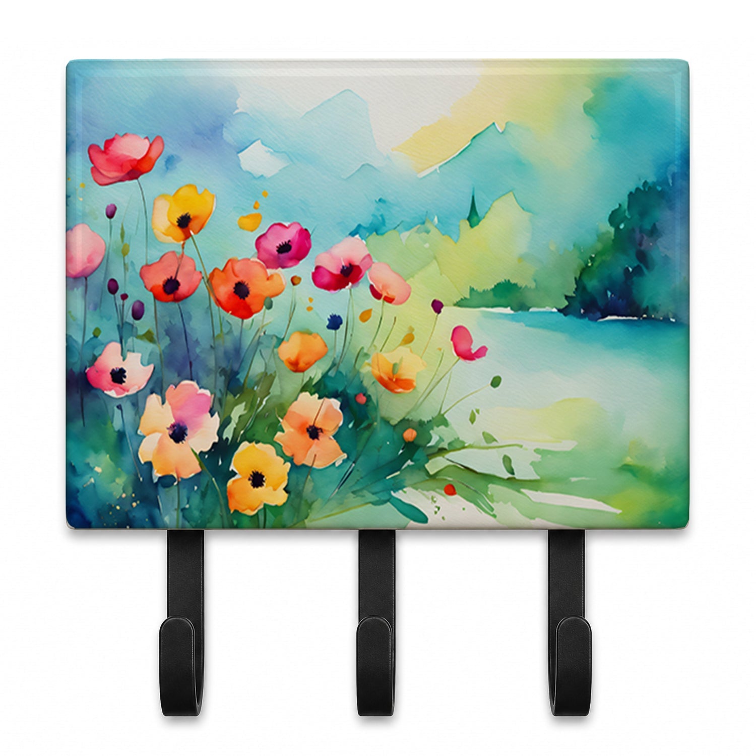 Anemones in Watercolor Leash or Key Holder Wall Hooks, Coat Rack Wall Mount, for Hanging Keys, Towels, Aprons, Leashes