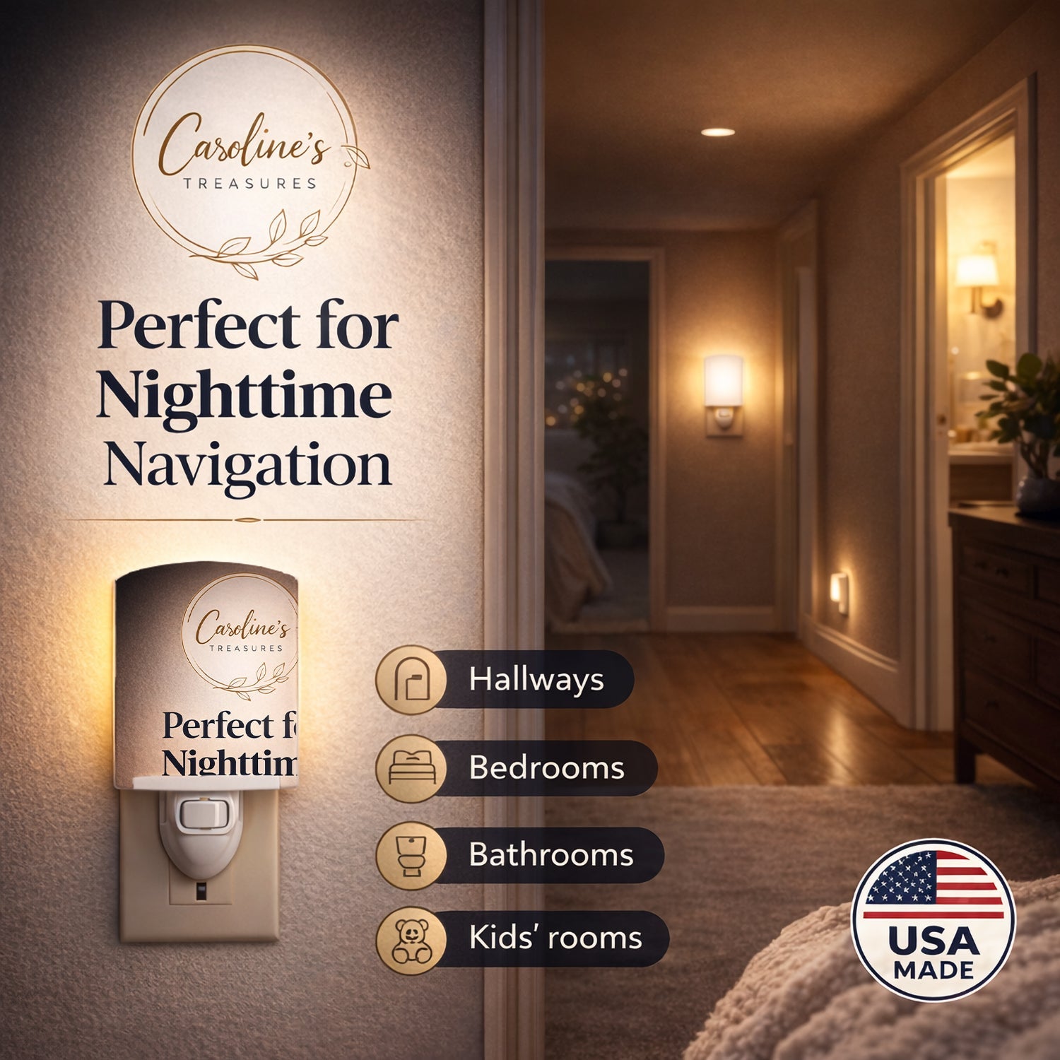 Carnations in Watercolor Ceramic Night Light Compact, UL-Certified, Ideal for Bedroom, Bathroom, Nursery, Hallway, Kitchen, 6x4x3, Multicolor