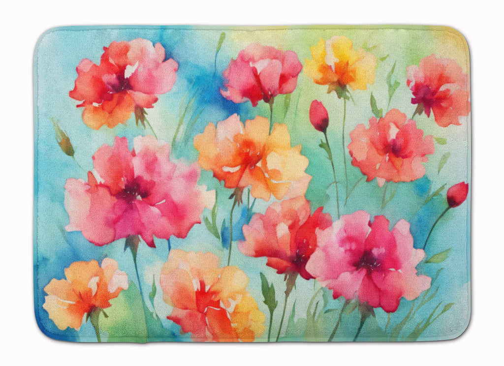 Carnations in Watercolor Memory Foam Kitchen Mat Machine Washable Anti-Fatigue Cushion Comfort Bath or Kitchen Rug