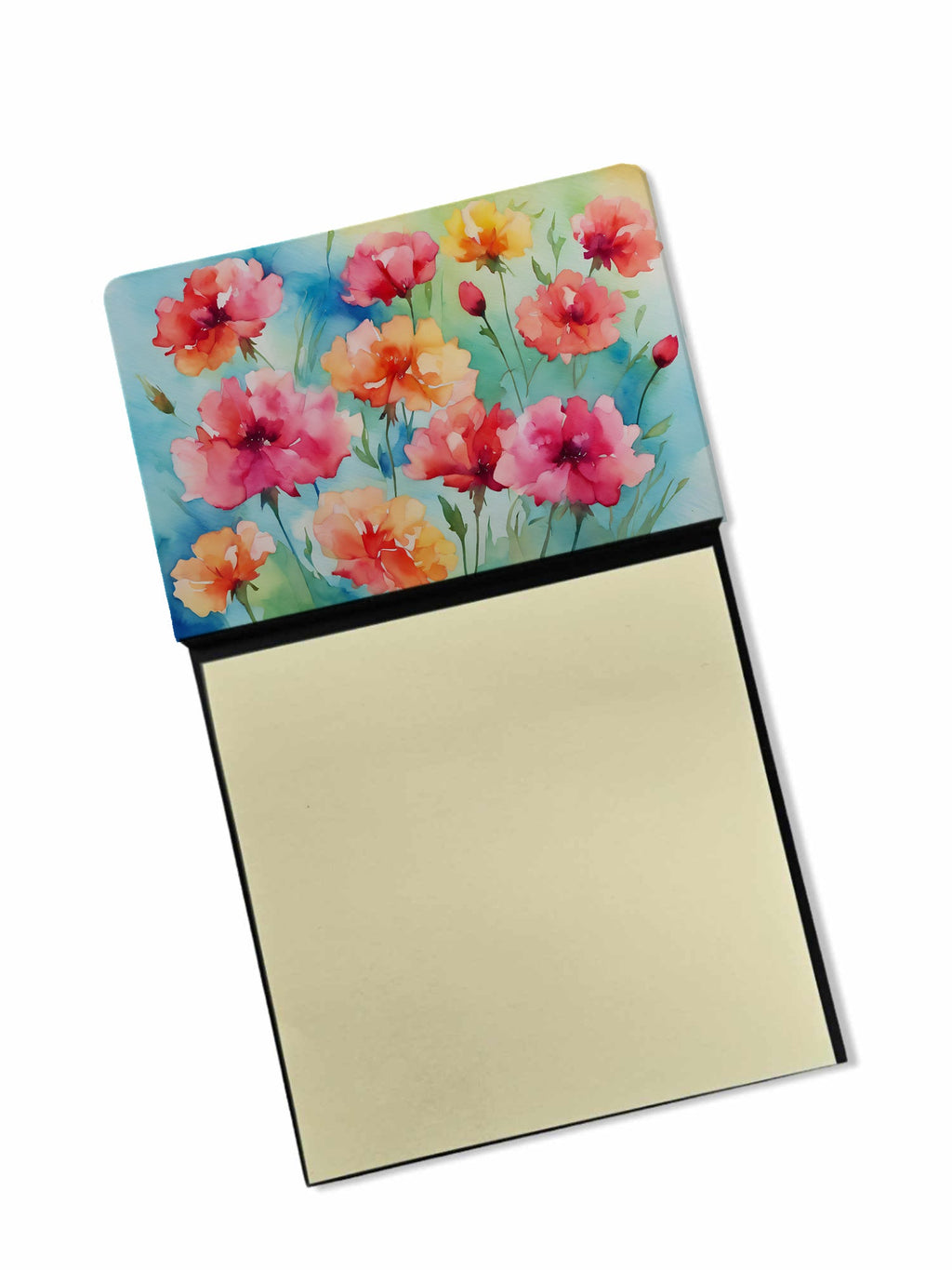 Carnations in Watercolor Watercolor Sticky Note Holder Refillable Dispenser Desk Accessory 3x3 Pad Gift