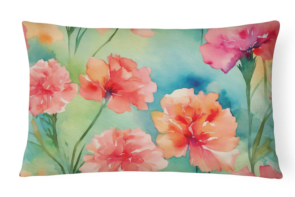 Carnations in Watercolor Decorative Throw Pillow 12x16 Indoor Outdoor Accent Cushion, Fabric Cover with Insert for Sofa, Bed, Porch & Living Room