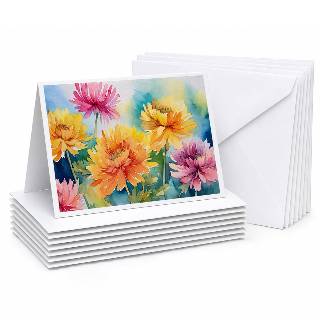 Chrysanthemums in Watercolor Greeting Cards Pack of 8 Blank Cards with Envelopes Whimsical A7 Size 5x7
