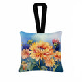 Chrysanthemums in Watercolor Hanging Square Fabric Ornament 3.5 × 3.5 Decorative Door-Knob & Tree Hanger, Soft Fabric