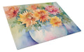 Chrysanthemums in Watercolor Cutting Board Tempered Glass Kitchen Cutting Surface, Heat Resistant Chopping, Non-Slip Feet, Food Prep & Serving