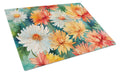 Chrysanthemums in Watercolor Cutting Board Tempered Glass Kitchen Cutting Surface, Heat Resistant Chopping, Non-Slip Feet, Food Prep & Serving