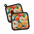 Chrysanthemums in Watercolor Pot Holder Set of 2 Heat Resistant Quilted Hot Pads 7.5 x 7.5 Inch, Insulated Kitchen Trivets for Cooking & Baking