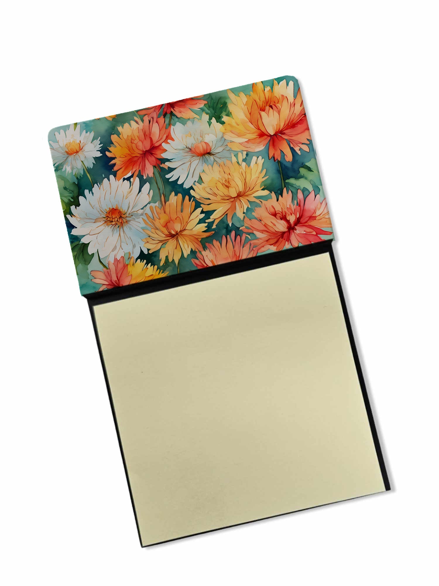 Chrysanthemums in Watercolor Watercolor Sticky Note Holder Refillable Dispenser Desk Accessory 3x3 Pad Gift