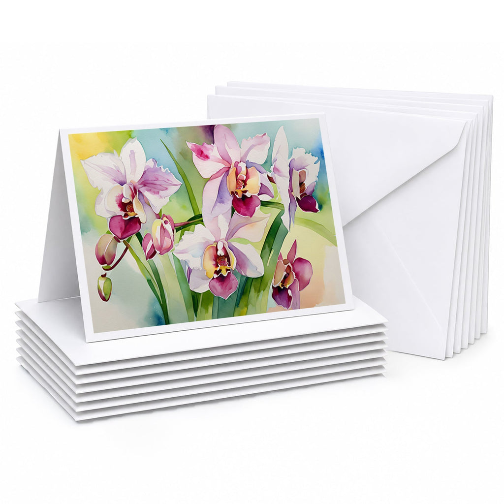 Orchids in Watercolor Greeting Cards Pack of 8 Blank Cards with Envelopes Whimsical A7 Size 5x7